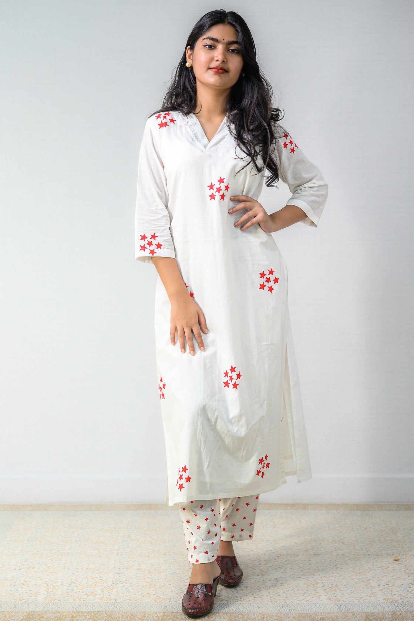 Set of 2 - Esther Sanganeri Cotton Straight Kurta & Pants Set - Lobha Deepthis