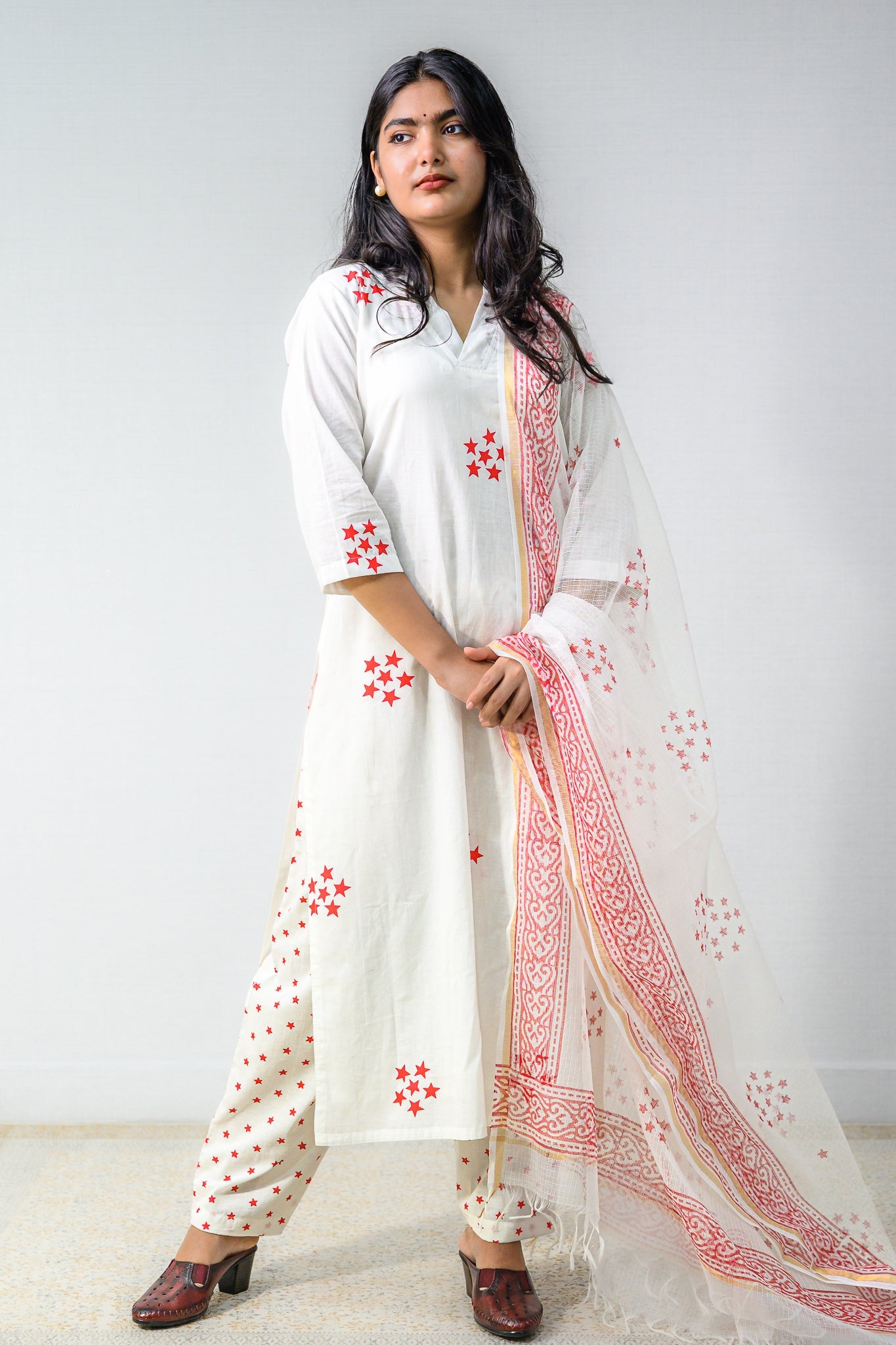 Set of 2 - Esther Sanganeri Cotton Straight Kurta & Pants Set - Lobha Deepthis