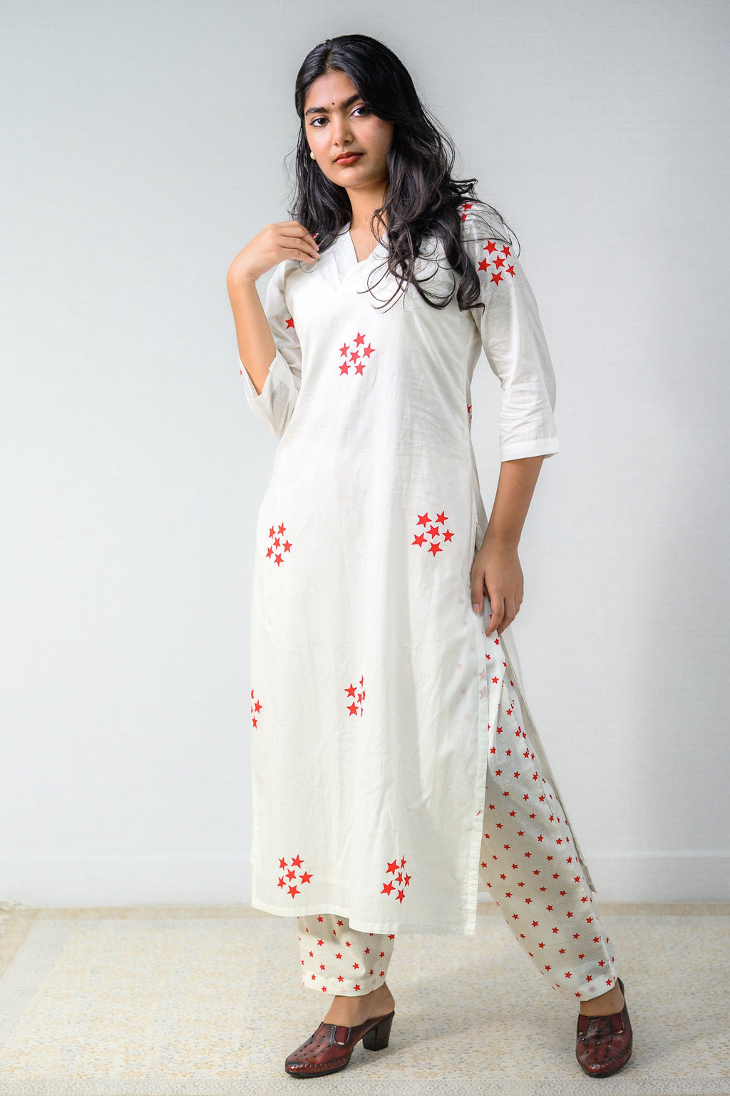 Set of 2 - Esther Sanganeri Cotton Straight Kurta & Pants Set - Lobha Deepthis