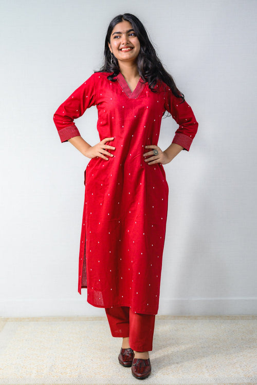 Set of 2 - Florence South Handloom Cotton Kurta & Pants Set - Lobha Deepthis