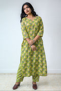 Set of 2 - Himawari Sanganeri Cotton Straight Kurta and Pants - Lobha Deepthis