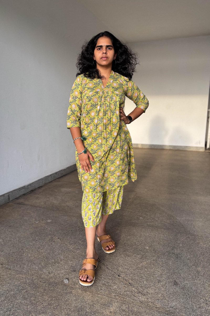 Set of 2 - Himawari Sanganeri Short Kurta & Palazzo - Lobha Deepthis