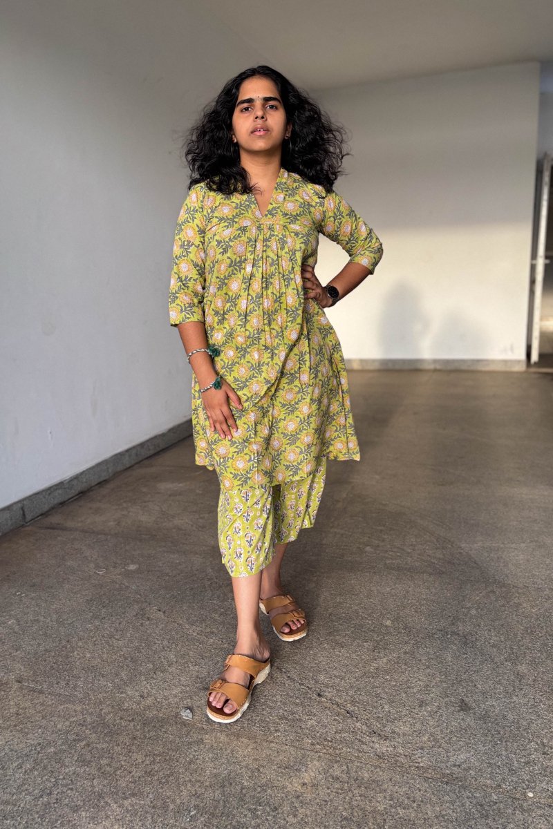 Set of 2 - Himawari Sanganeri Short Kurta & Palazzo - Lobha Deepthis