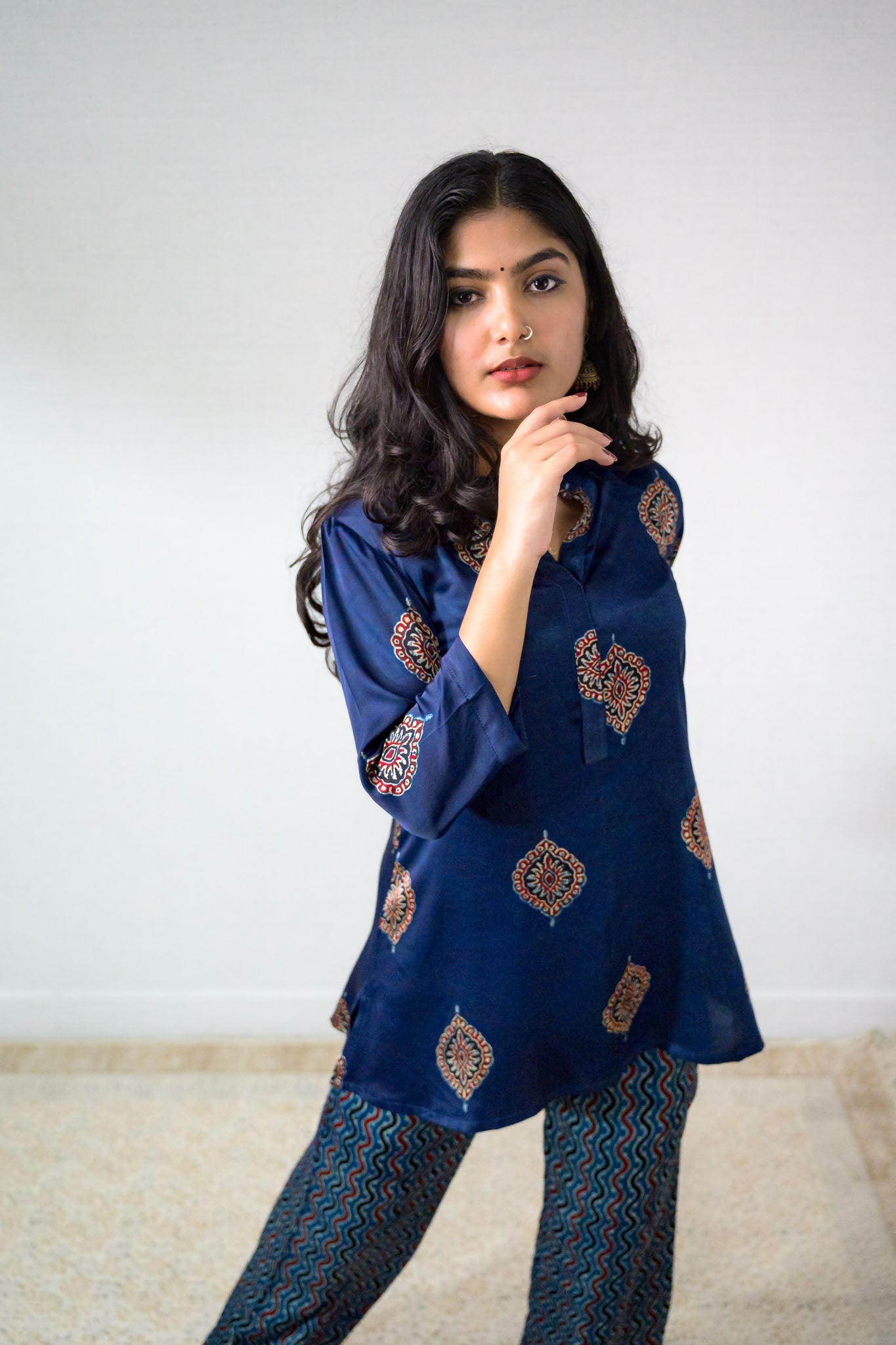 Set of 2 - Indigo Pihu Modal Ajrakh Short Top & Parallel Pants - Lobha Deepthis