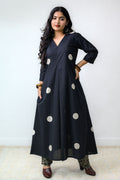 Set of 2 - Polka Loca Black Box Pleated Kurtas & Pants - Lobha Deepthis