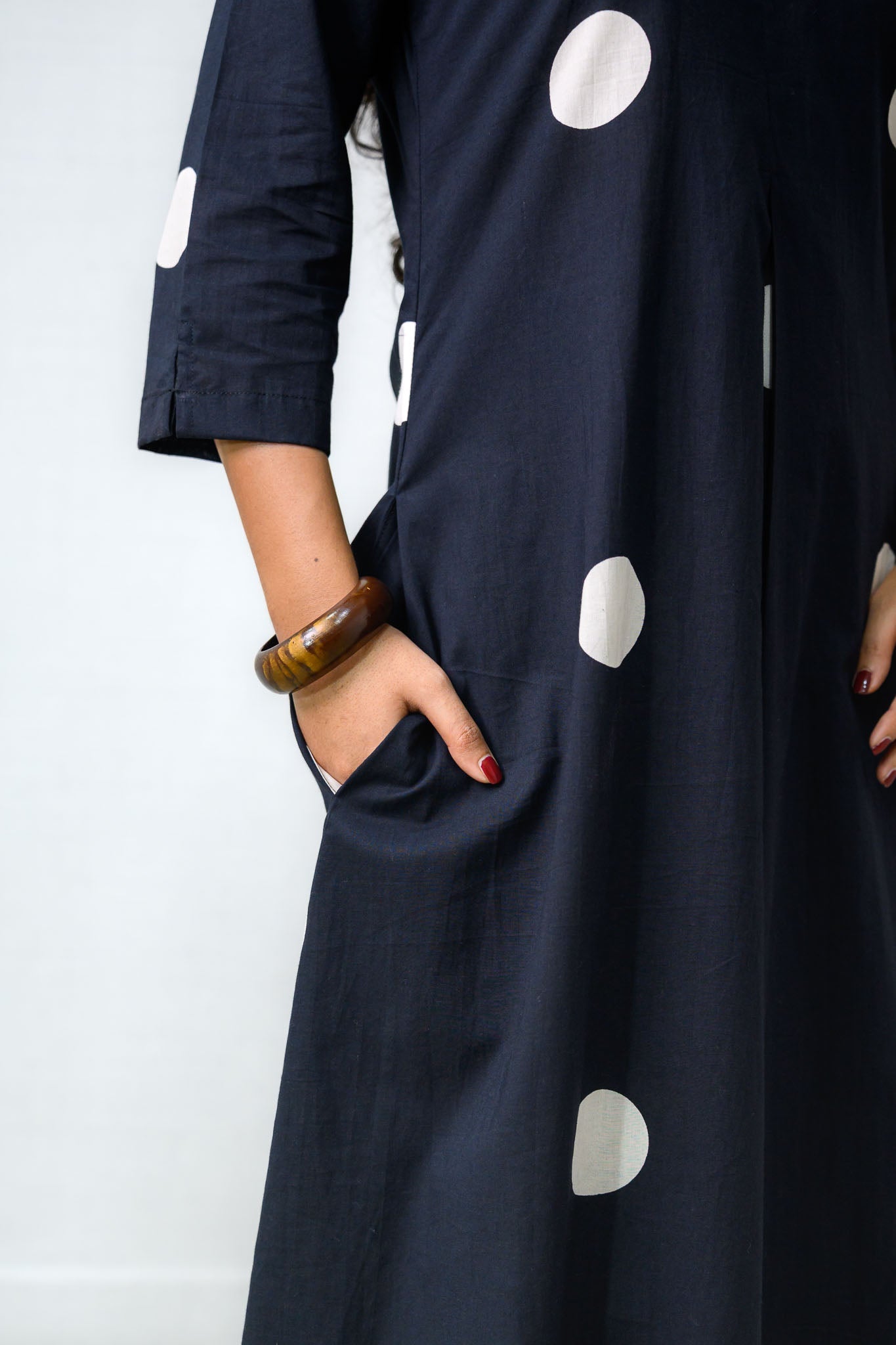 Set of 2 - Polka Loca Black Box Pleated Kurtas & Pants - Lobha Deepthis