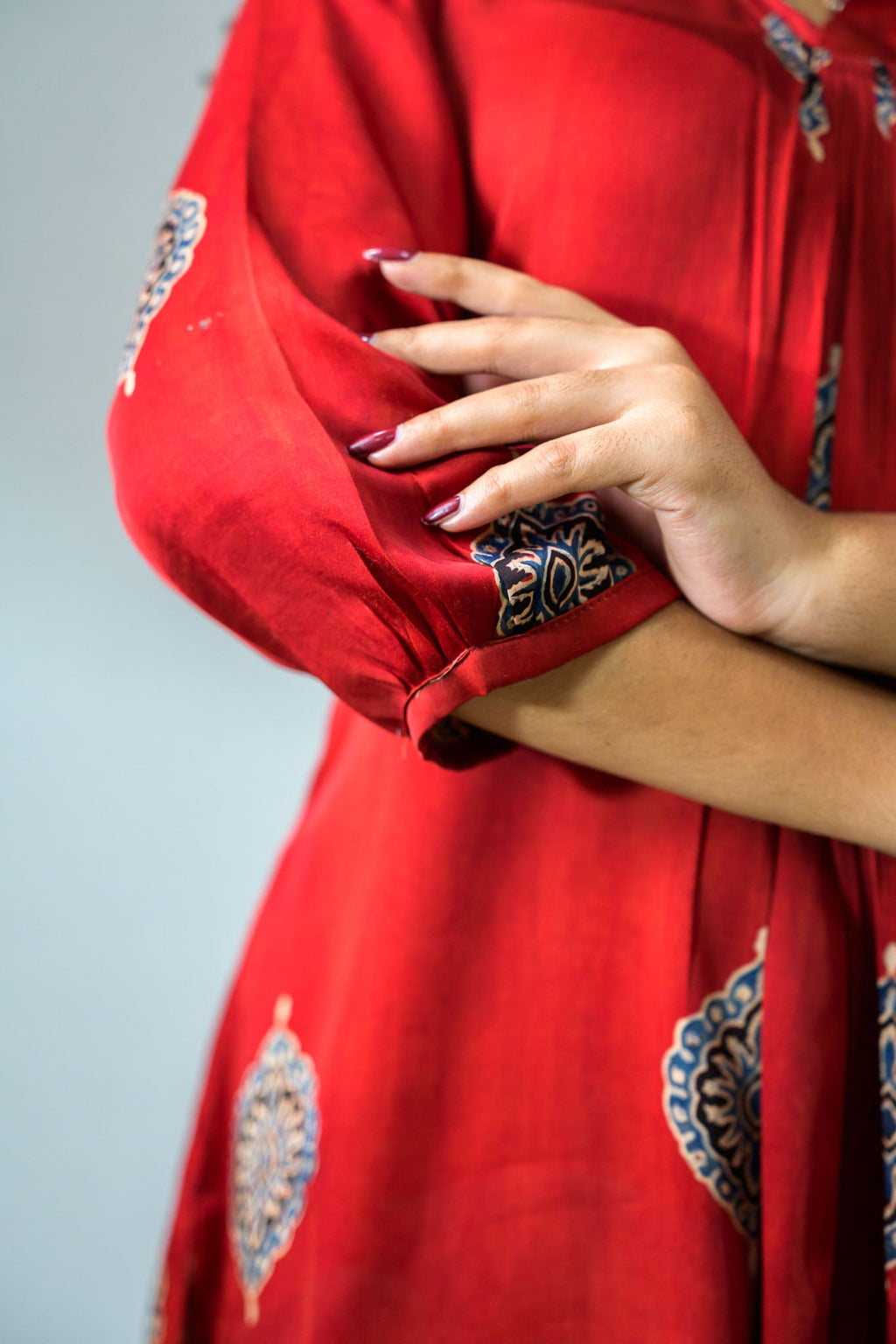 Set of 2 - Red Pihu Modal Ajrakh Short Top & Parallel Pants - Lobha Deepthis