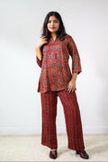 Set of 2 - Red Spring Modal Ajrakh Short Top & Parallel Pants - Lobha Deepthis