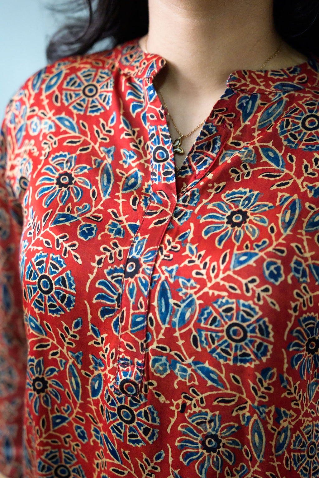 Set of 2 - Red Spring Modal Ajrakh Short Top & Parallel Pants - Lobha Deepthis