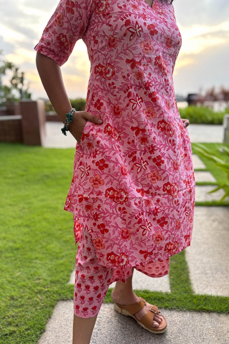 Set of 2 - Sakura Sanganeri Short Kurta & Palazzo - Lobha Deepthis