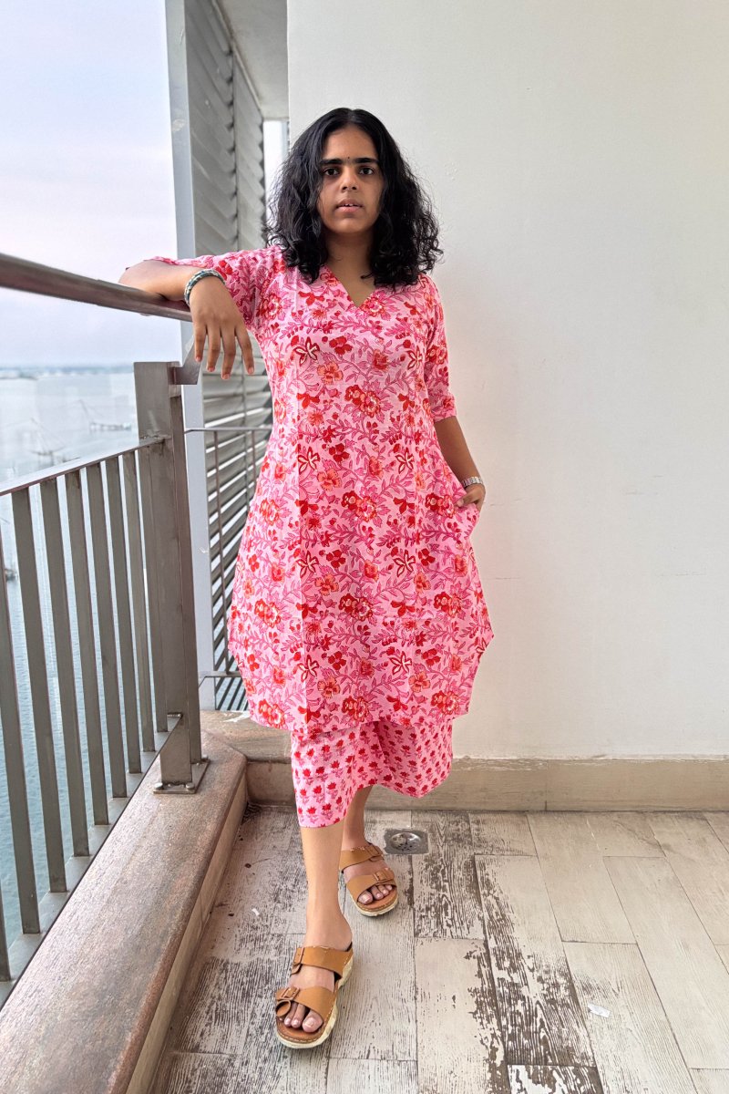 Set of 2 - Sakura Sanganeri Short Kurta & Palazzo - Lobha Deepthis