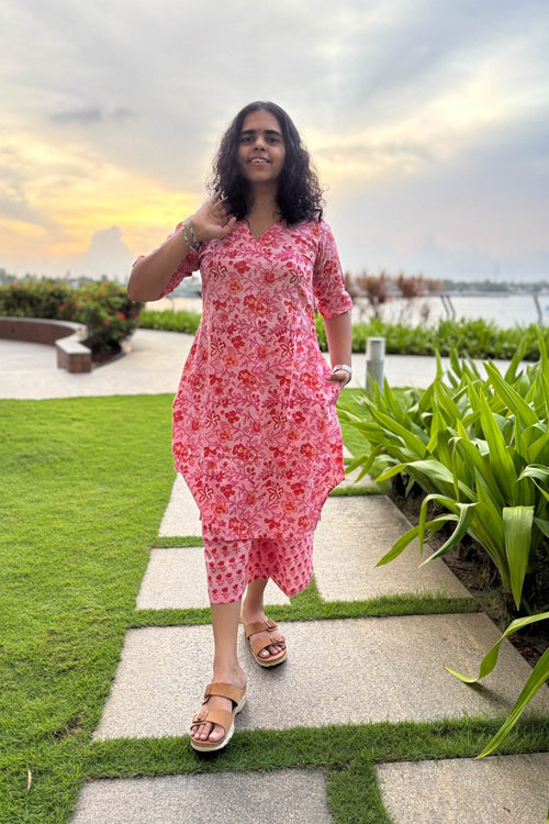 Set of 2 - Sakura Sanganeri Short Kurta & Palazzo - Lobha Deepthis