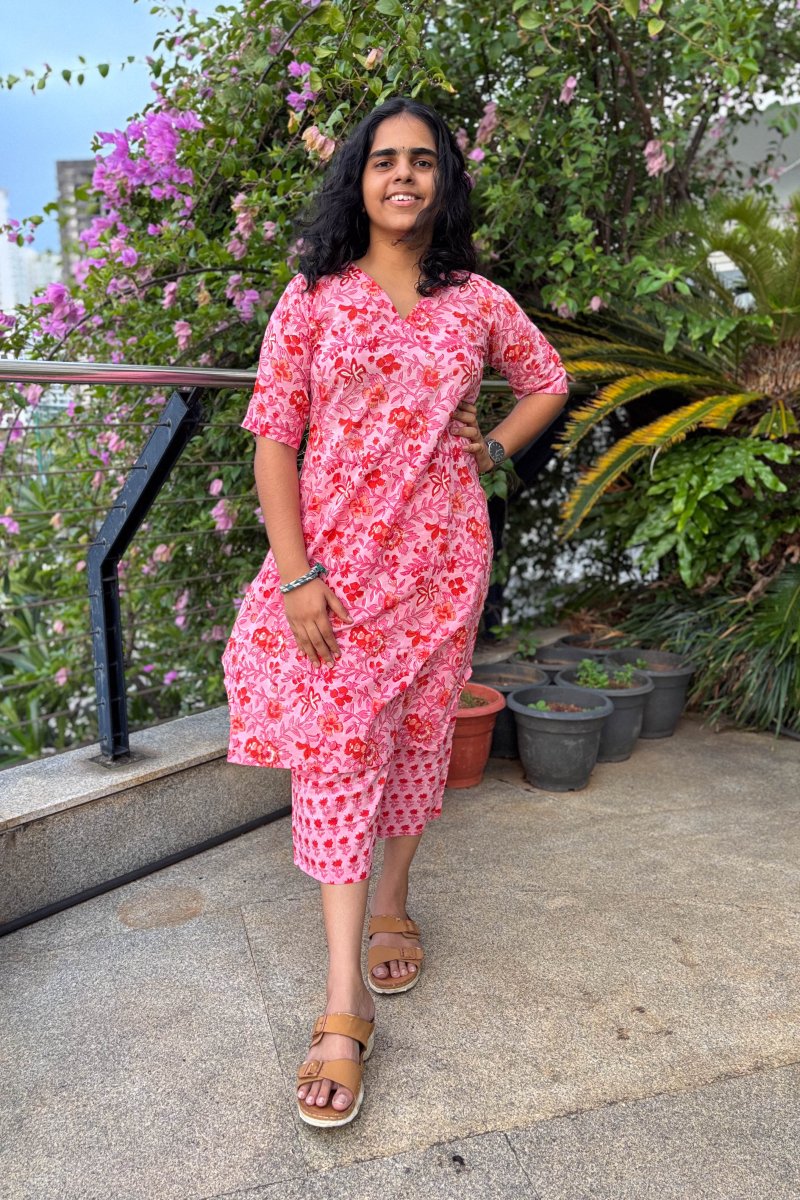 Set of 2 - Sakura Sanganeri Short Kurta & Palazzo - Lobha Deepthis