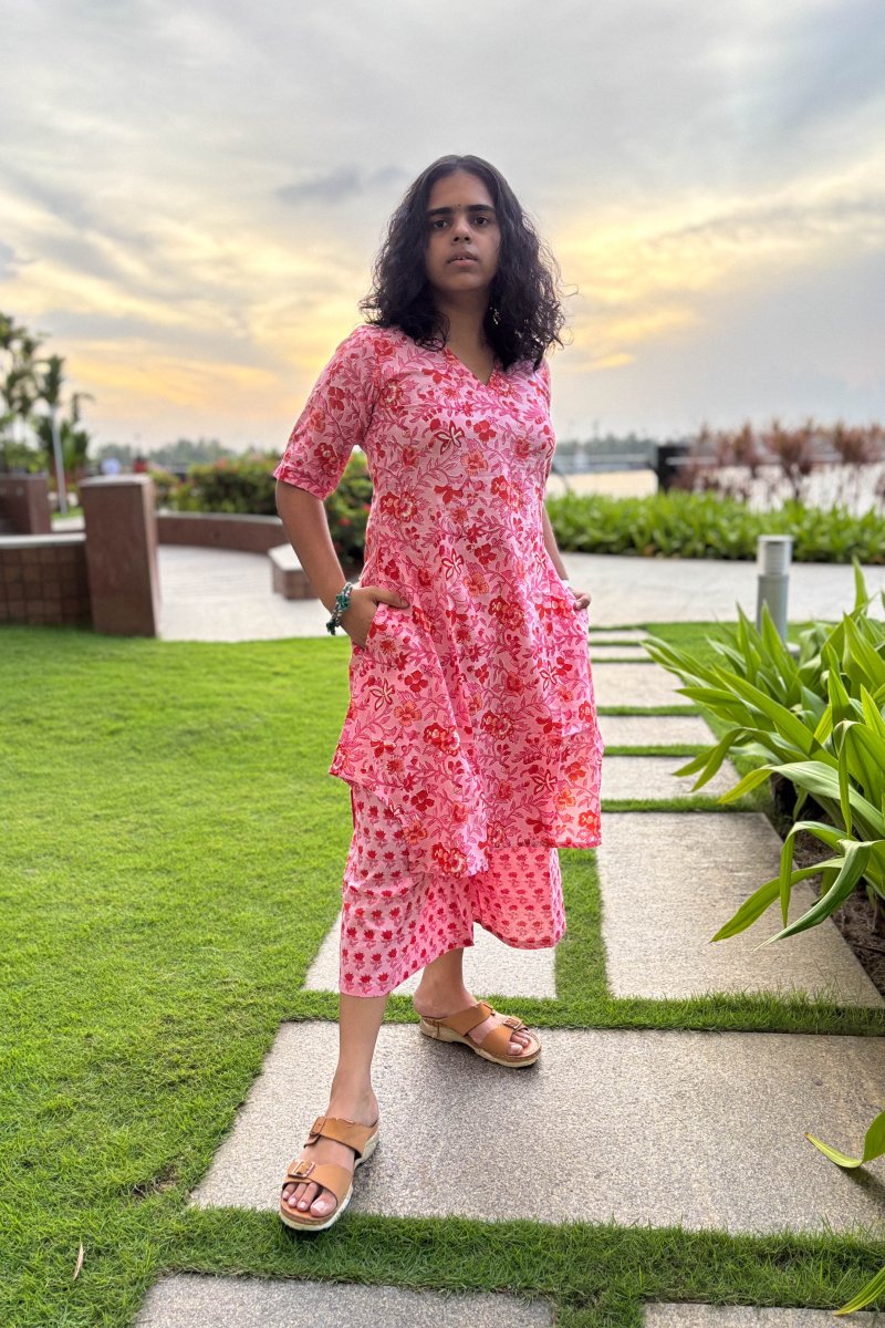 Set of 2 - Sakura Sanganeri Short Kurta & Palazzo - Lobha Deepthis