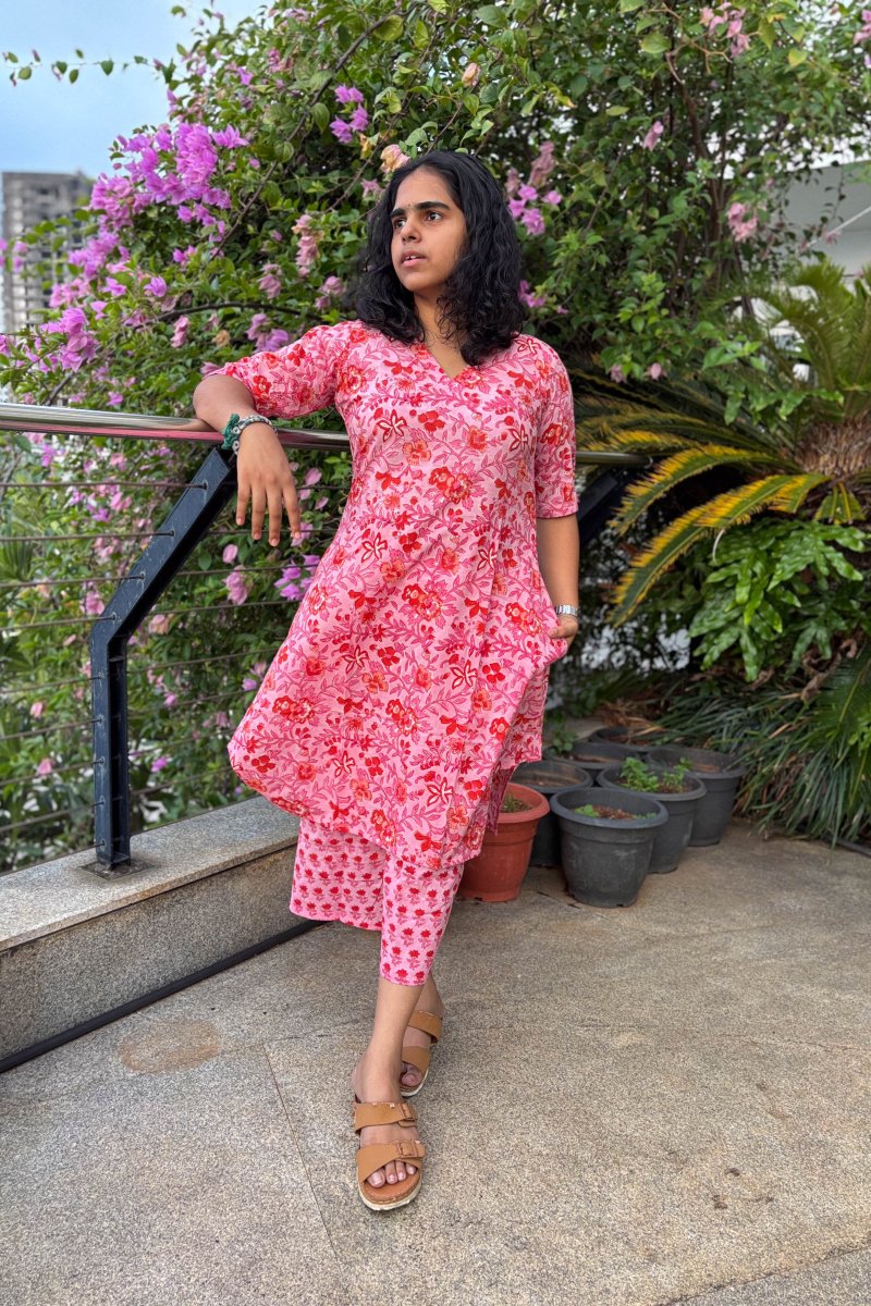 Set of 2 - Sakura Sanganeri Short Kurta & Palazzo - Lobha Deepthis