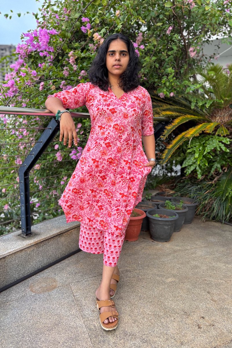 Set of 2 - Sakura Sanganeri Short Kurta & Palazzo - Lobha Deepthis