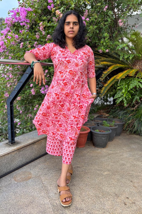 Set of 2 - Sakura Sanganeri Short Kurta & Palazzo - Lobha Deepthis