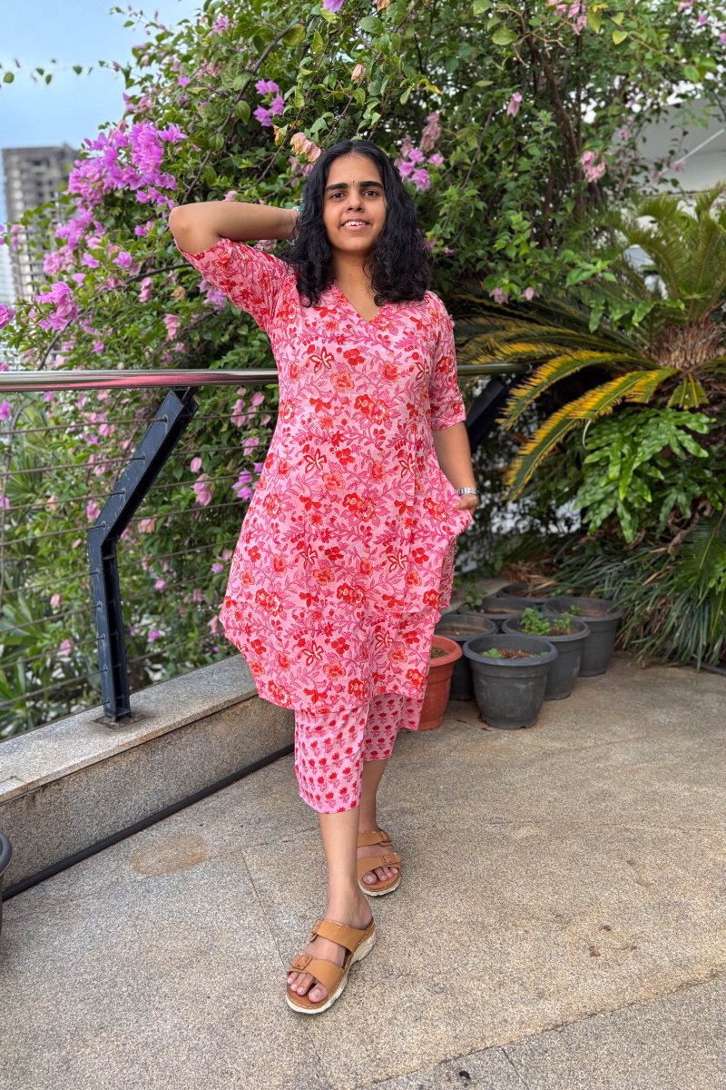 Set of 2 - Sakura Sanganeri Short Kurta & Palazzo - Lobha Deepthis