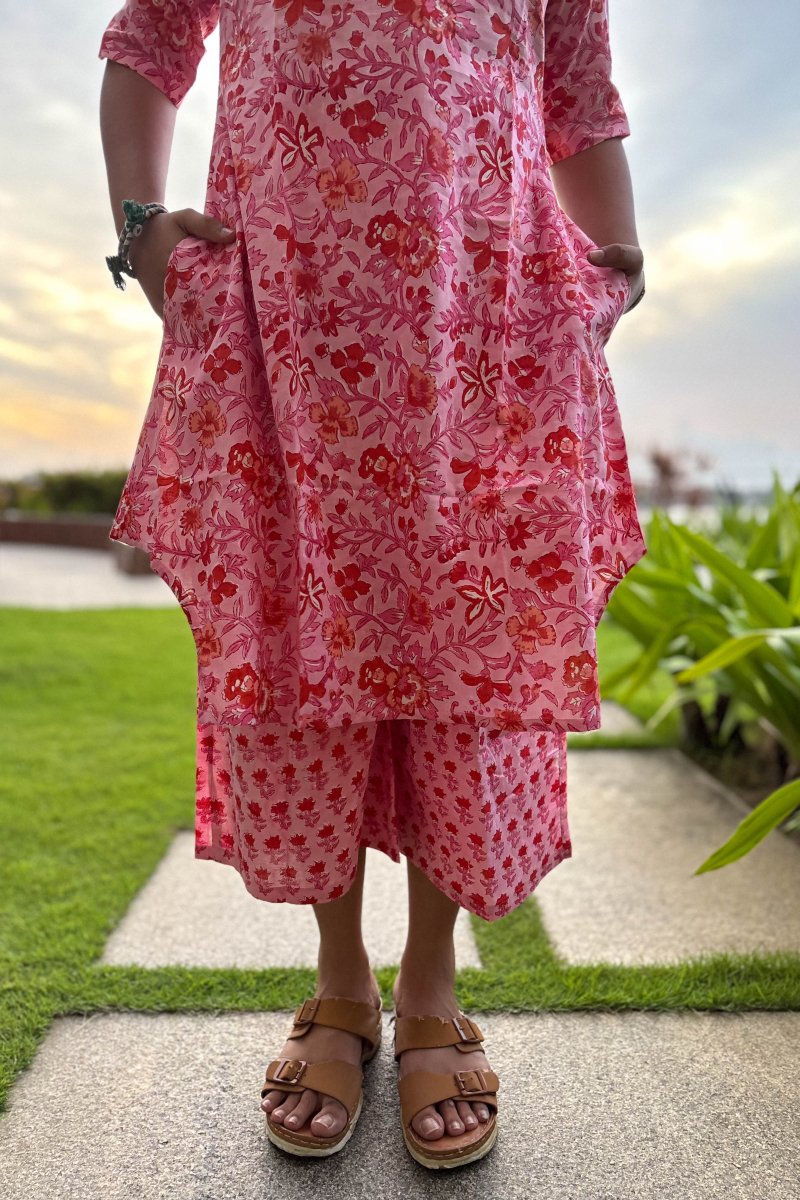 Set of 2 - Sakura Sanganeri Short Kurta & Palazzo - Lobha Deepthis