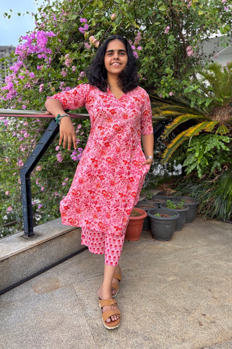 Set of 2 - Sakura Sanganeri Short Kurta & Palazzo - Lobha Deepthis