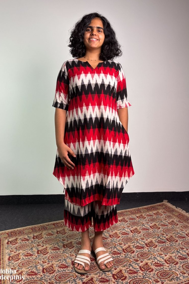 Set of 2- Sindoor & Shadows Ikkat Short Kurta and Palazzo