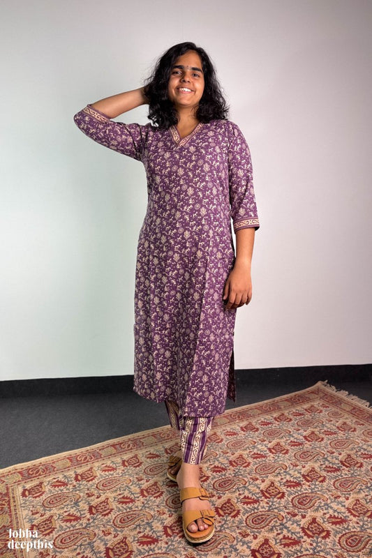 Set of 2 - Warli Roots Lavender Kurta & Pants - Lobha Deepthis