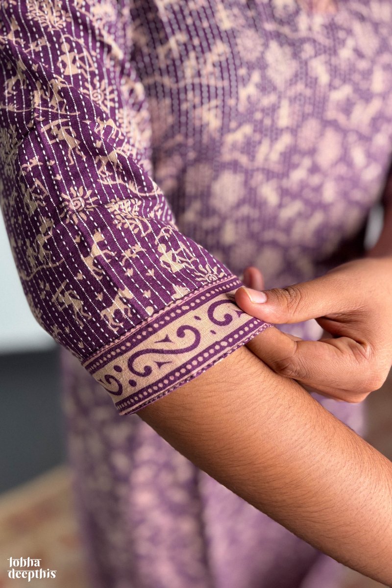 Set of 2 - Warli Roots Lavender Kurta & Pants - Lobha Deepthis