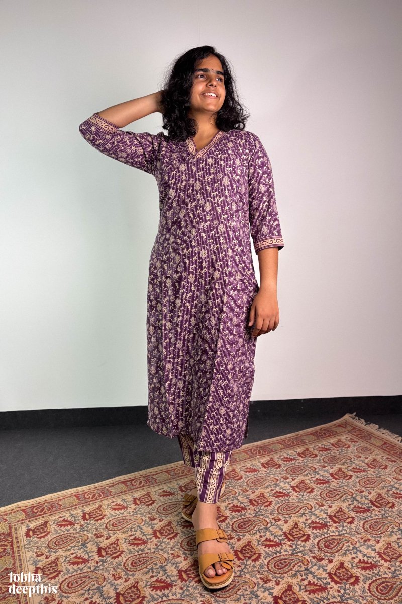 Set of 2 - Warli Roots Lavender Kurta & Pants - Lobha Deepthis