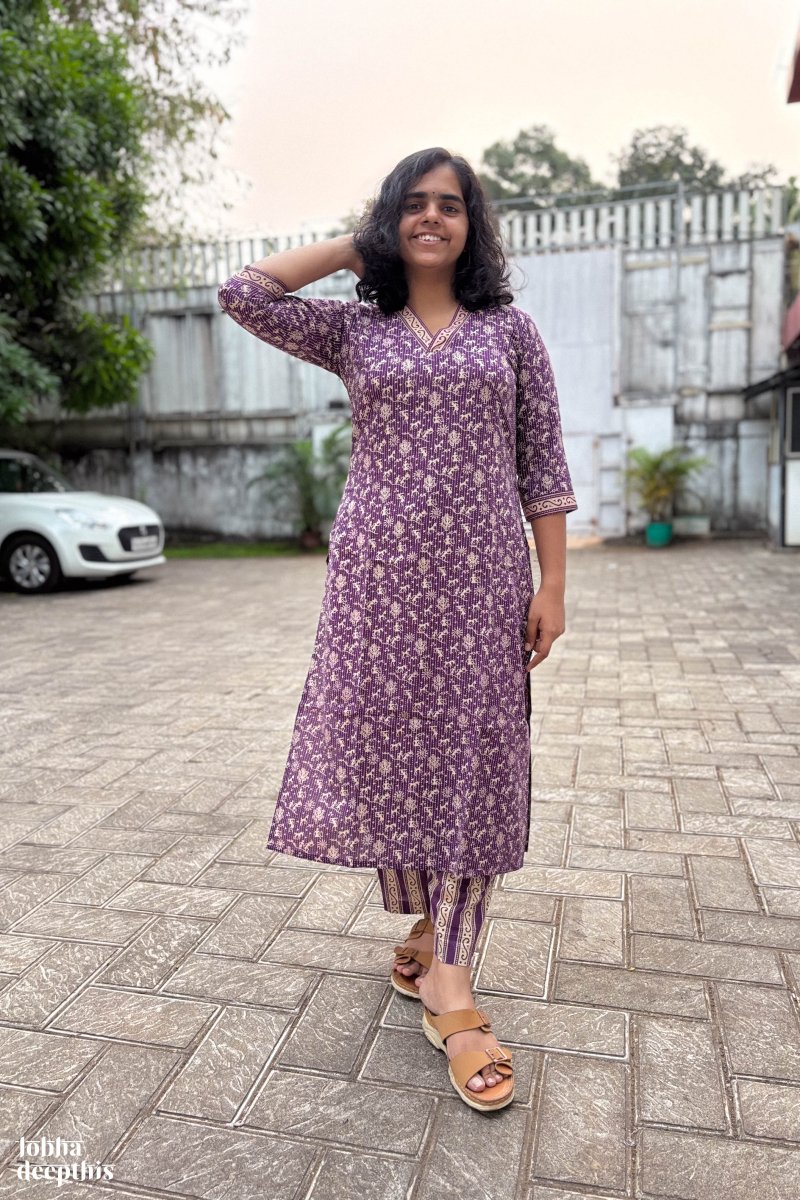Set of 2 - Warli Roots Lavender Kurta & Pants - Lobha Deepthis