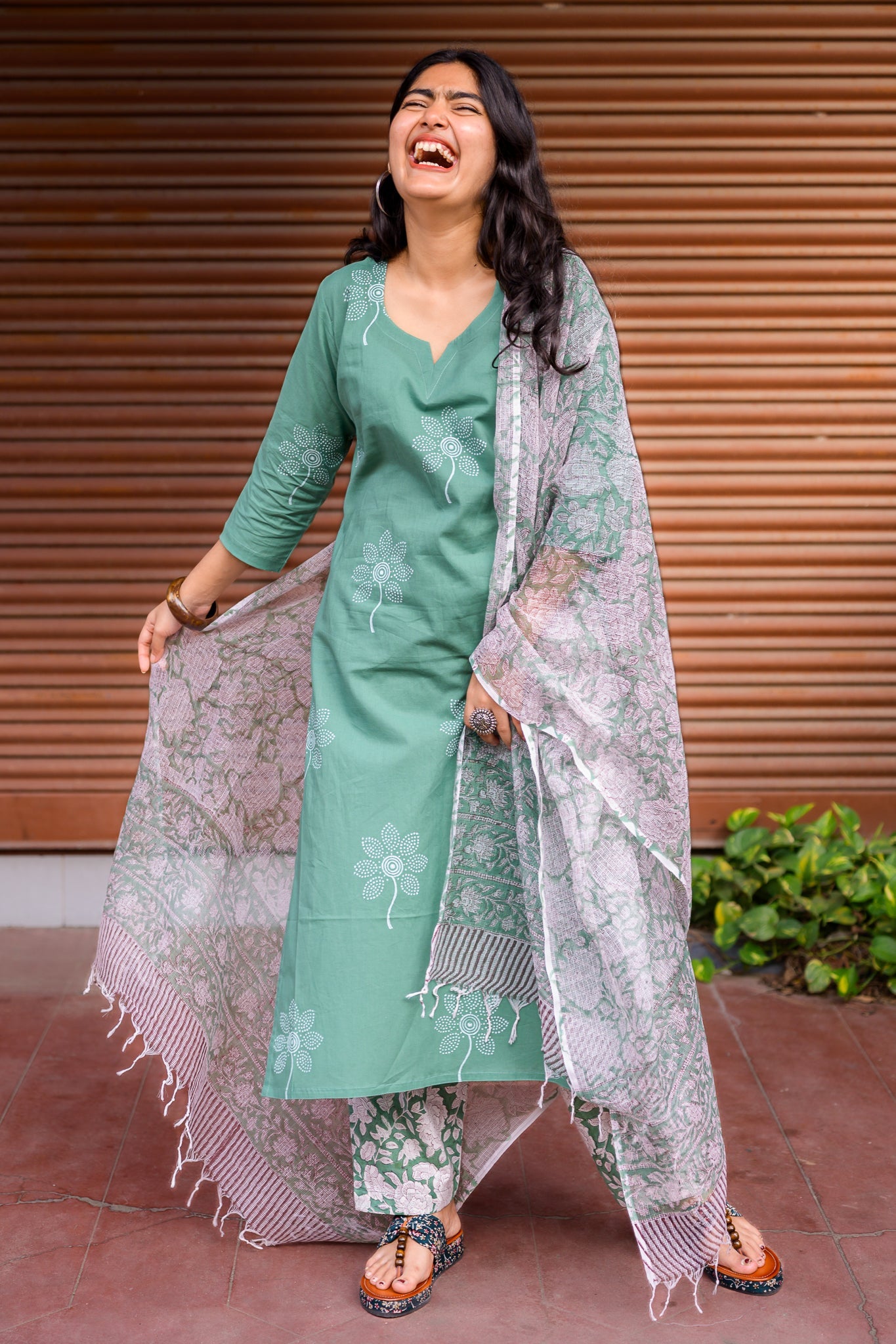 Set of 2 - Willlow Sanganeri Cotton Kurta & Pants Set - Lobha Deepthis