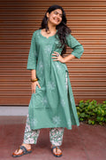 Set of 2 - Willlow Sanganeri Cotton Kurta & Pants Set - Lobha Deepthis