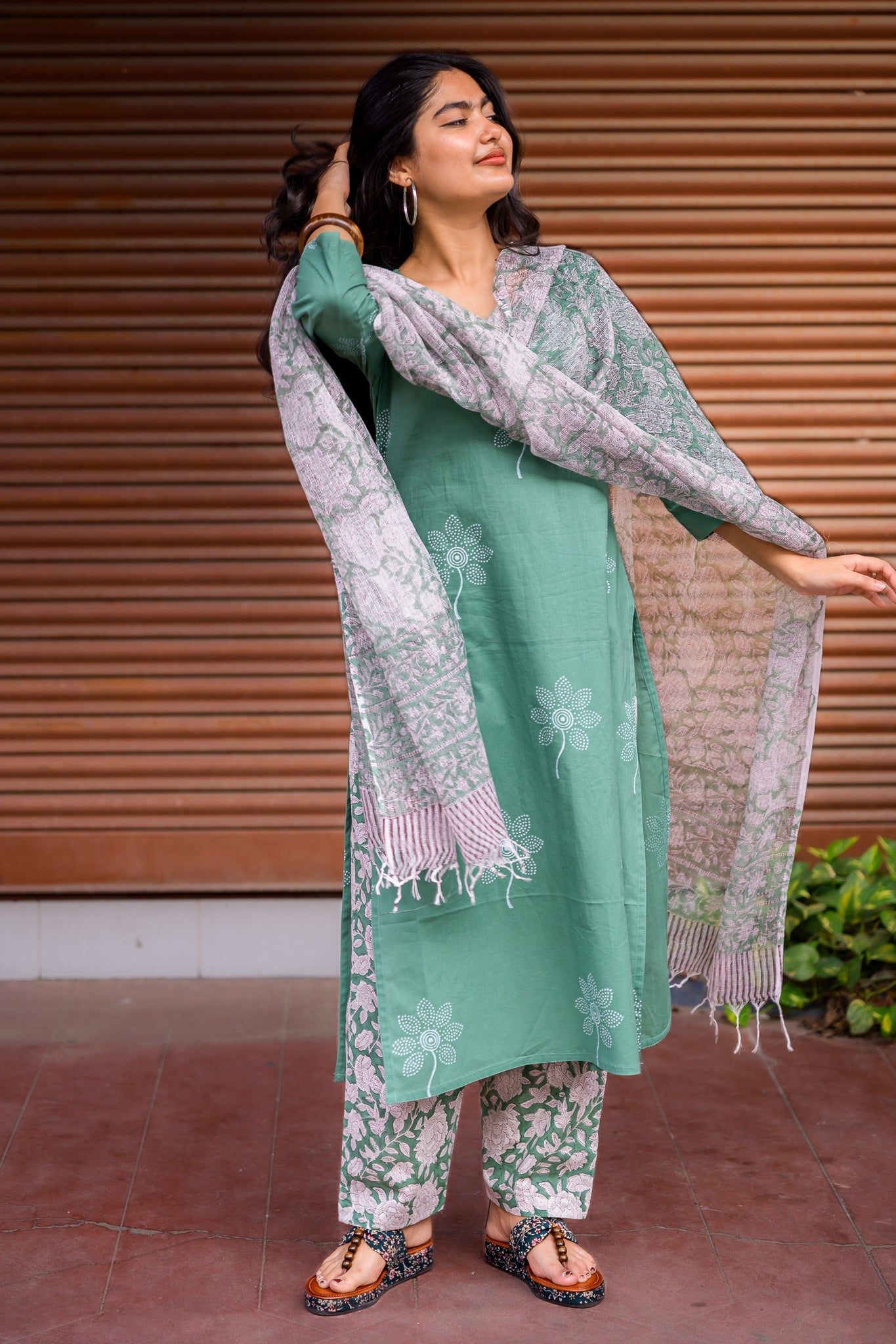 Set of 2 - Willlow Sanganeri Cotton Kurta & Pants Set - Lobha Deepthis