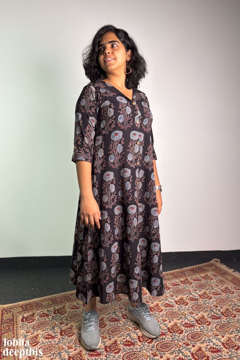 Shyamal Gulabo Ajrakh Dress - Lobha Deepthis