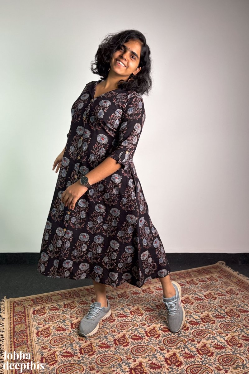 Shyamal Gulabo Ajrakh Dress - Lobha Deepthis