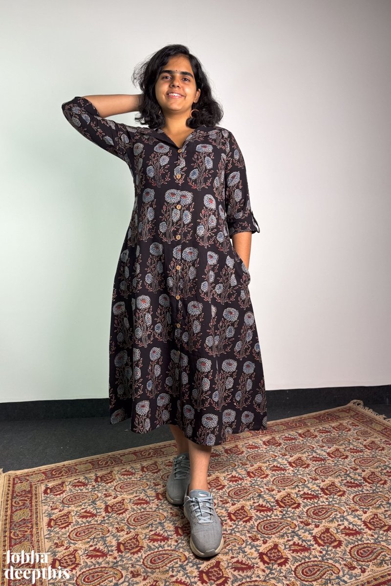 Shyamal Gulabo Ajrakh Dress - Lobha Deepthis