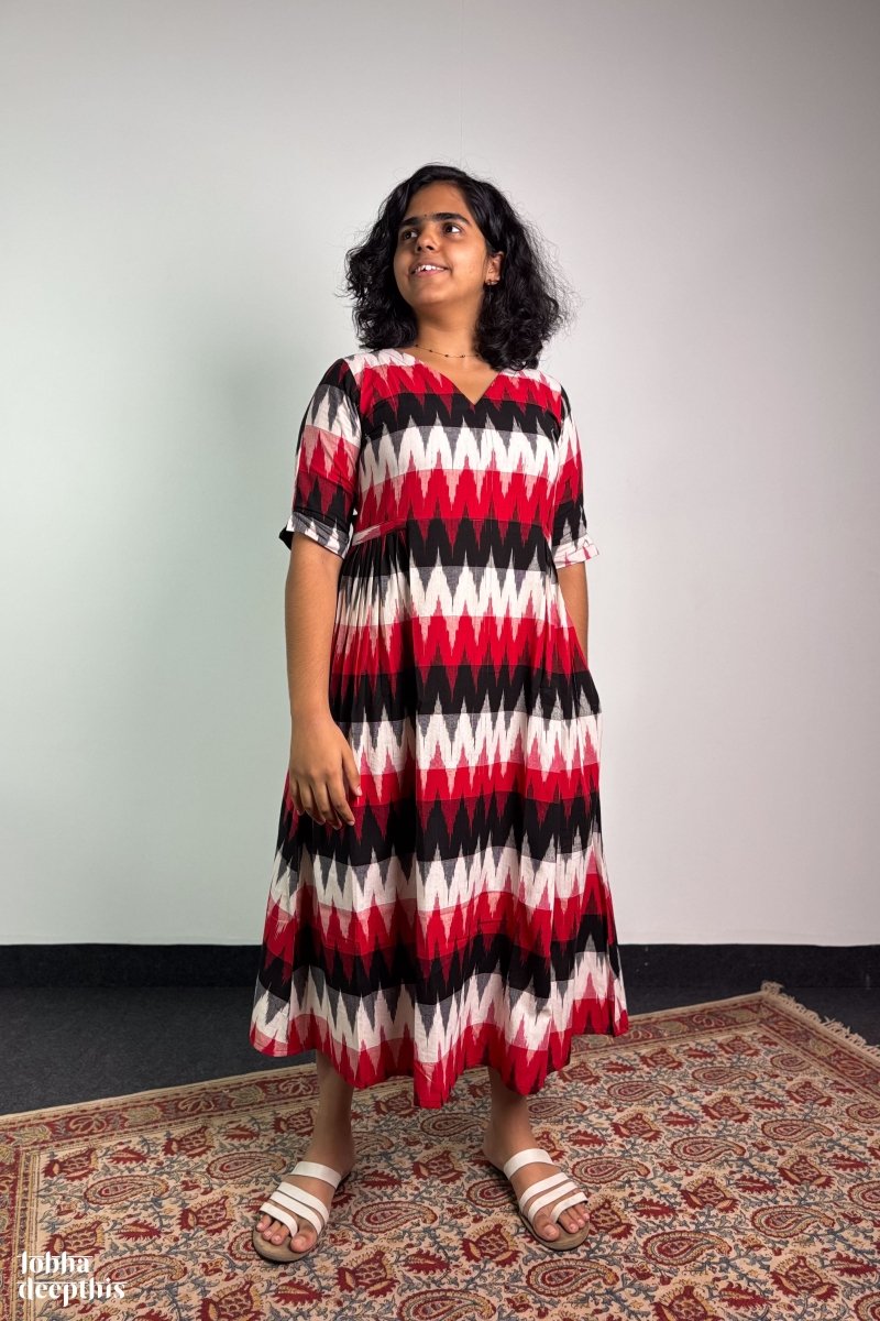 Sindoor & Shadows Ikkat Dress - Lobha Deepthis