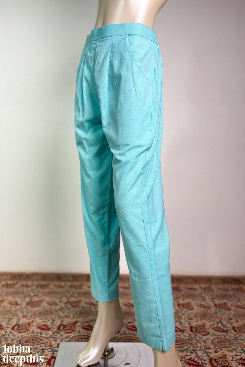 Sky Blue Cotton Flax Pencil Pants - Lobha Deepthis