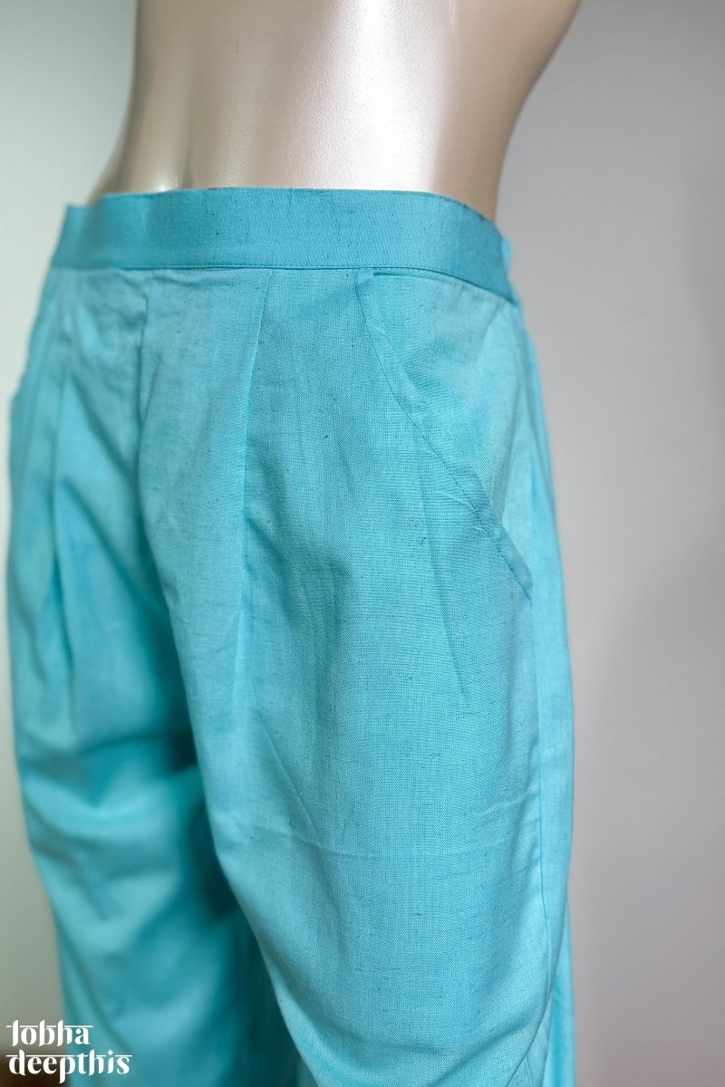 Sky Blue Cotton Flax Pencil Pants - Lobha Deepthis