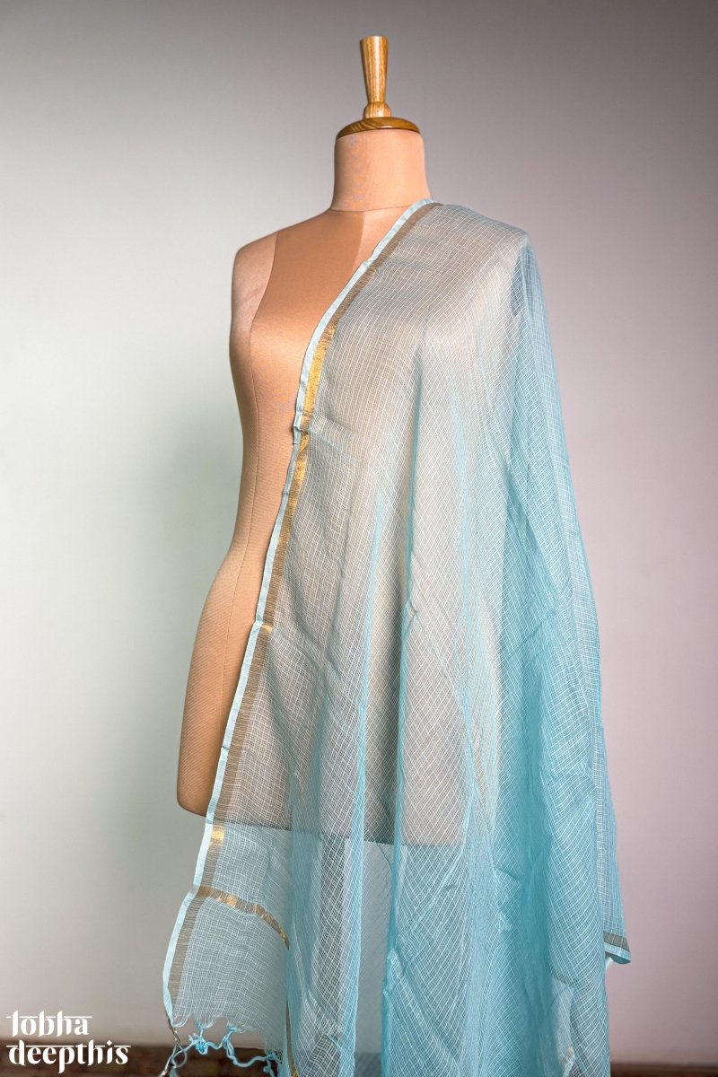 Sky Blue Plain Kota Doria Dupatta - Lobha Deepthis