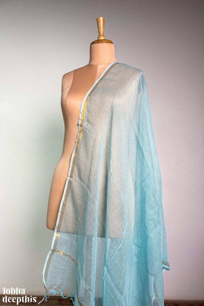 Sky Blue Plain Kota Doria Dupatta - Lobha Deepthis