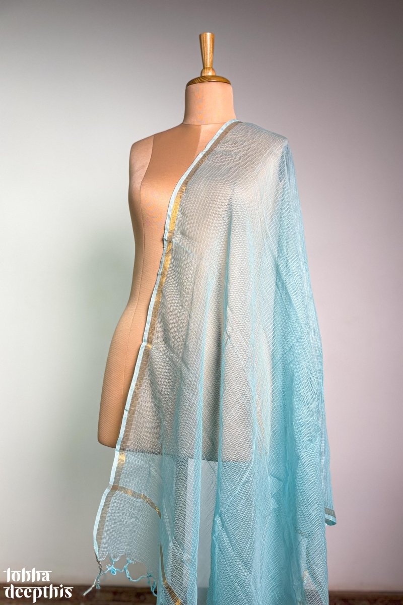 Sky Blue Plain Kota Doria Dupatta - Lobha Deepthis