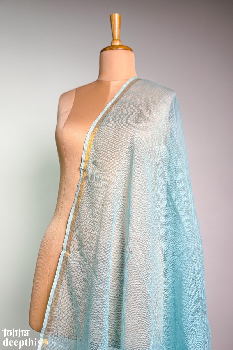 Sky Blue Plain Kota Doria Dupatta - Lobha Deepthis