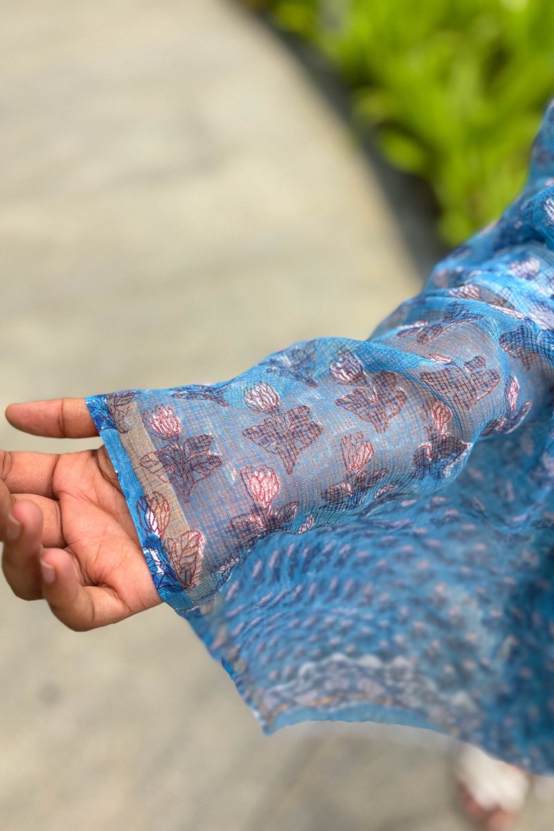 Sorai Sanganeri Handprinted Kota Doria Dupatta - Lobha Deepthis