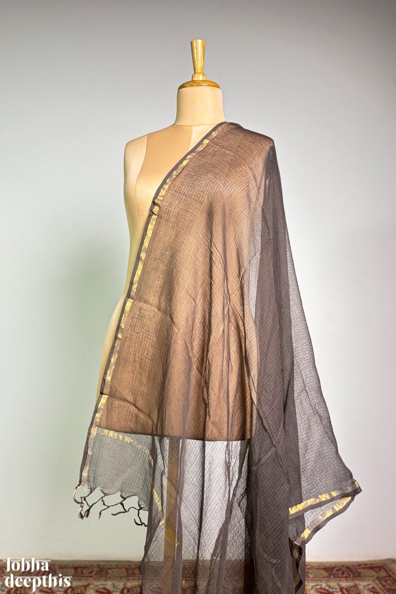 Stone Grey Plain Kota Doria Dupatta - Lobha Deepthis