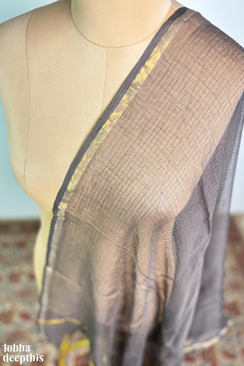 Stone Grey Plain Kota Doria Dupatta - Lobha Deepthis