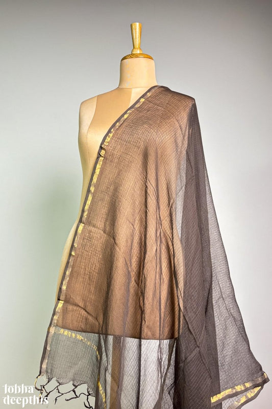 Stone Grey Plain Kota Doria Dupatta - Lobha Deepthis