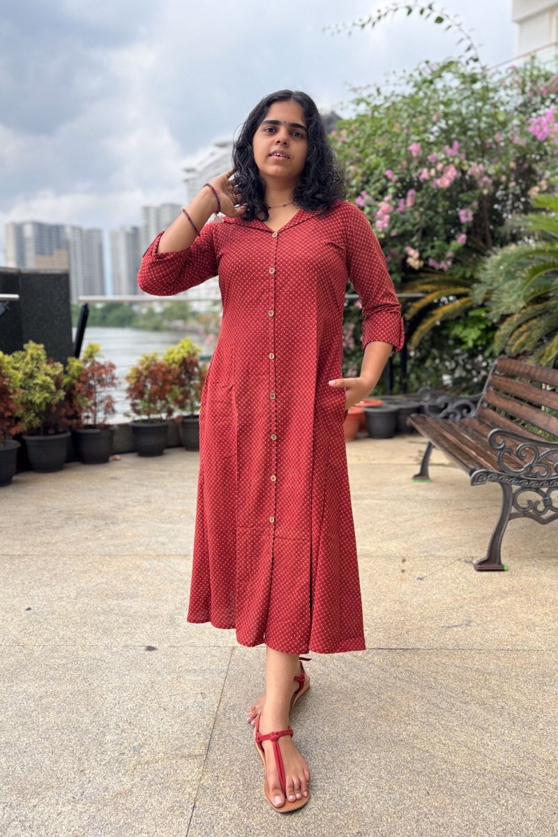 Taarika Madder Red Aline Dress - Lobha Deepthis