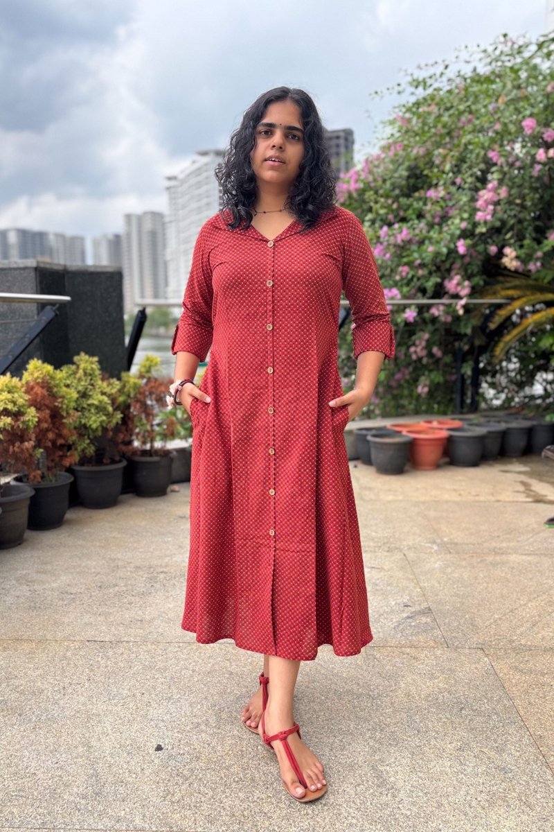 Taarika Madder Red Aline Dress - Lobha Deepthis