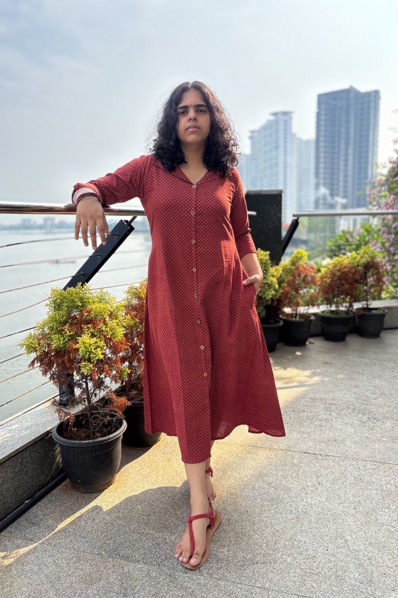 Taarika Madder Red Aline Dress - Lobha Deepthis