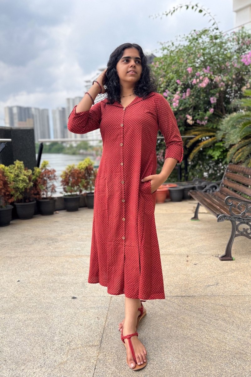 Taarika Madder Red Aline Dress - Lobha Deepthis